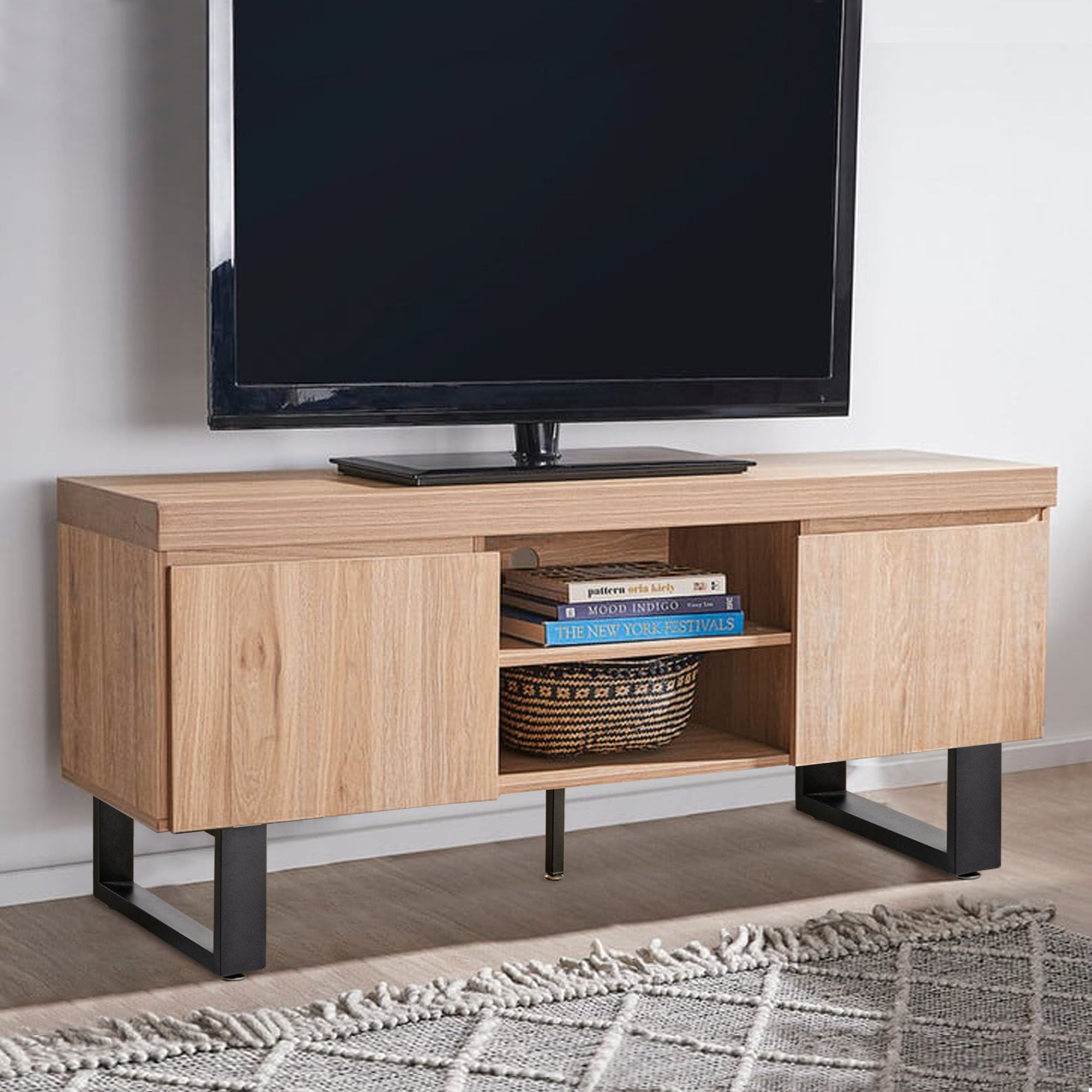 LivaraHome Bridge 2 Door TV Unit Entertainment Cabinet - Natural
