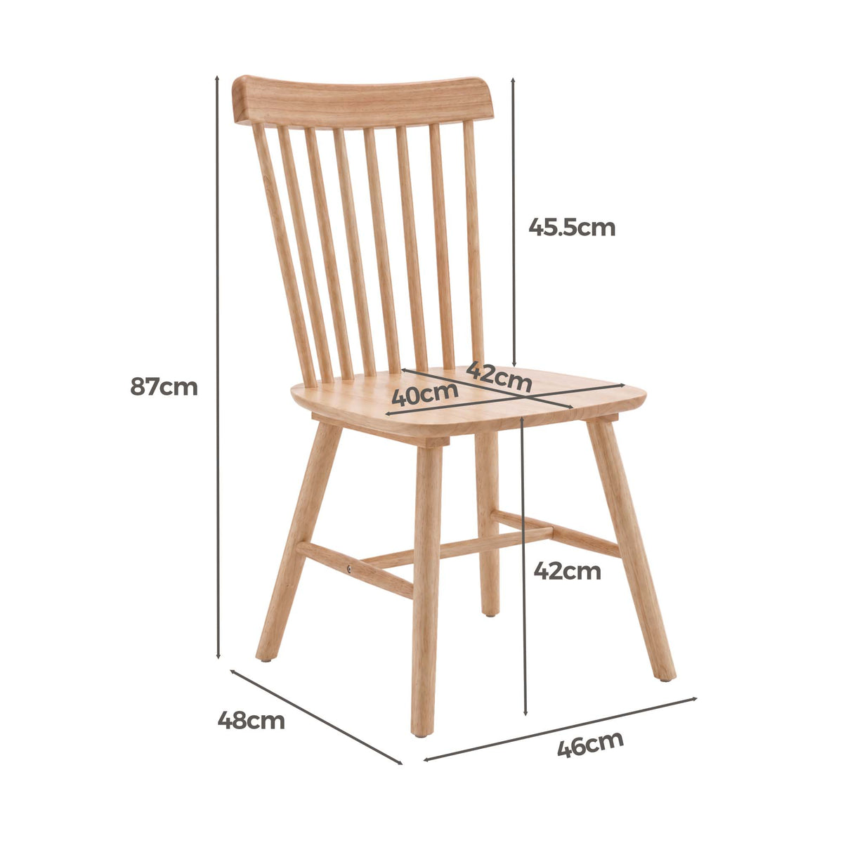 LivaraHome Wins Dining Chairs Slat Back Seat (Set of 2) - Rubberwood