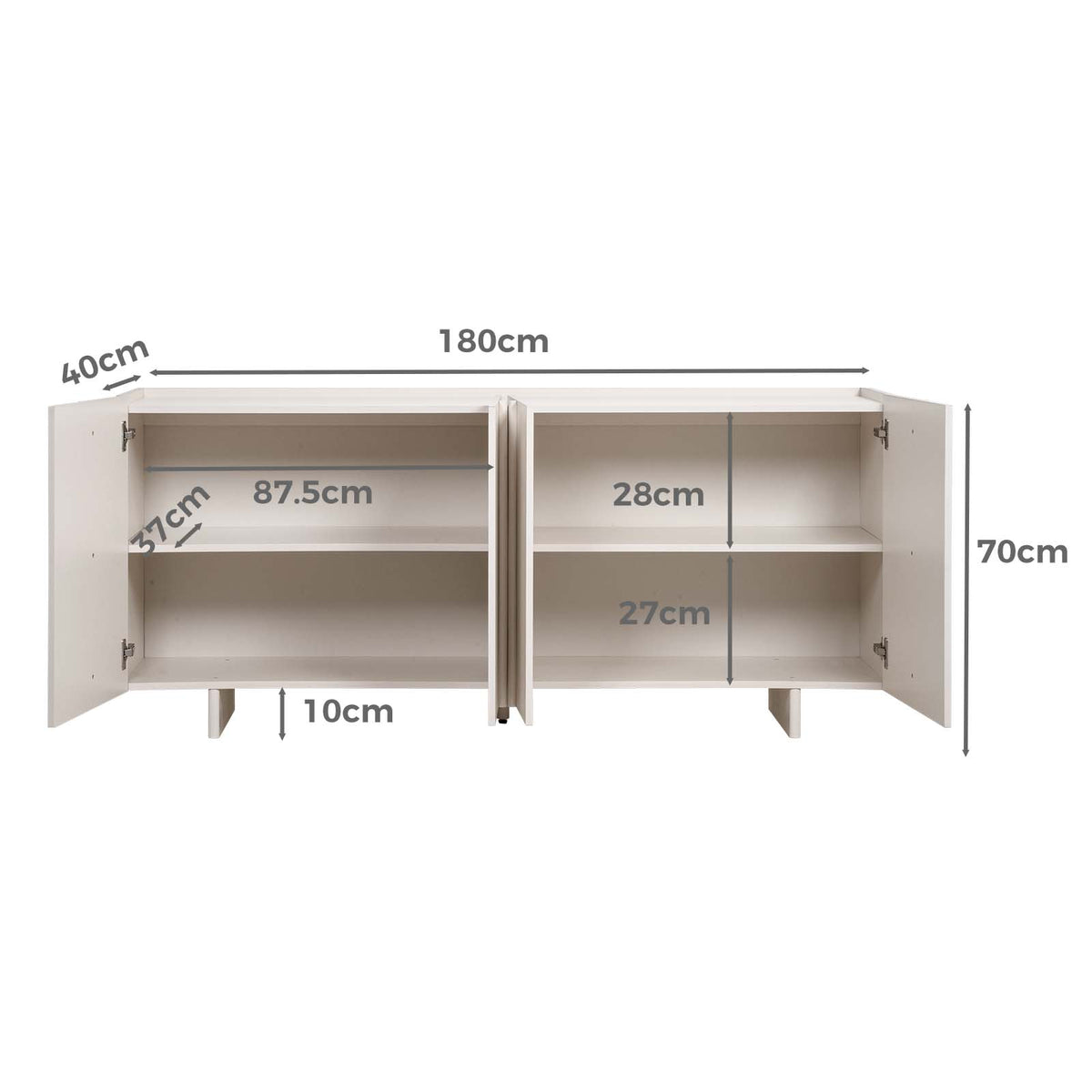 LivaraHome Solis 4 Door Sideboard Panel Buffet Cabinet Credenza - White