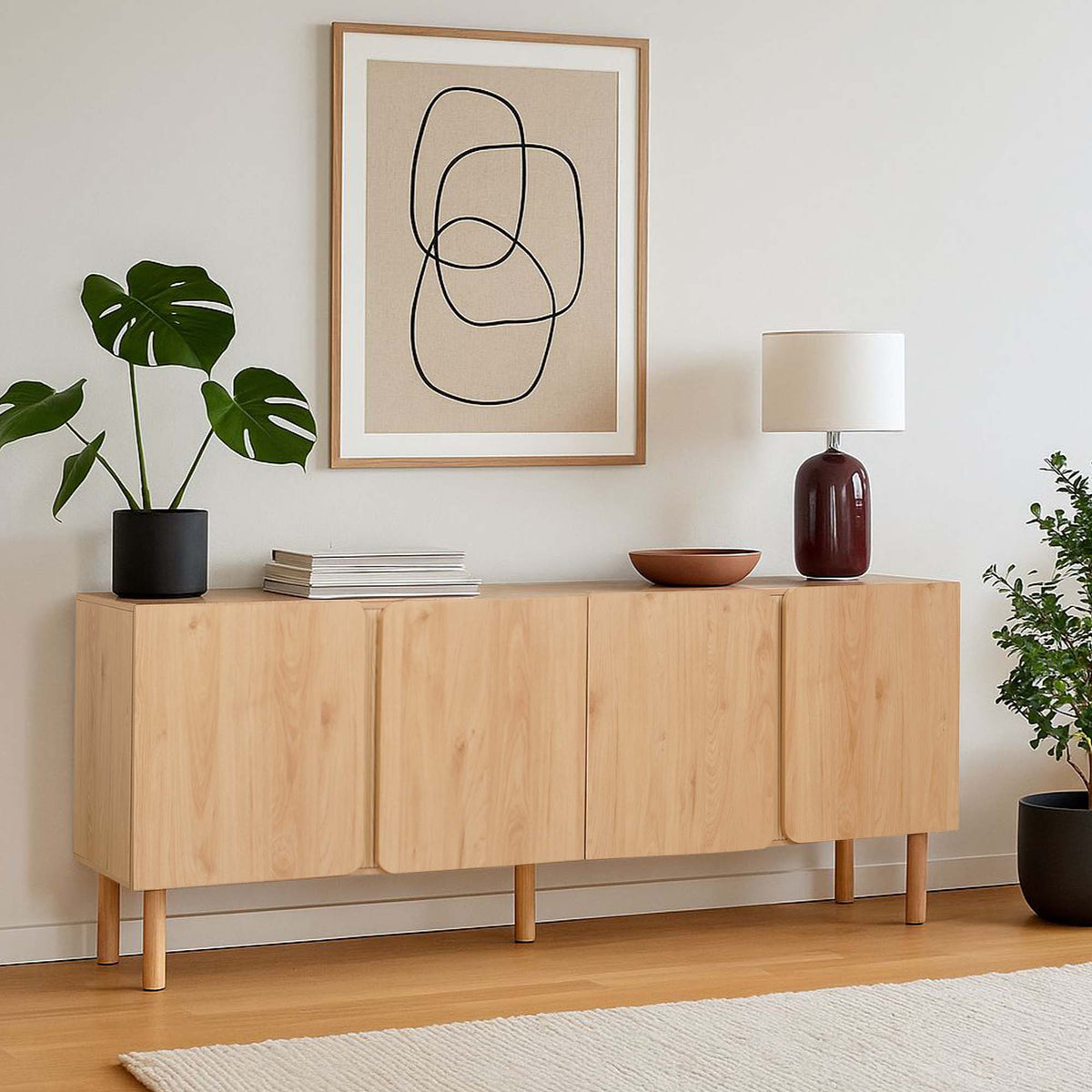 LivaraHome Mossa 4 Door Sideboard Modern Buffet Storage Cabinet - Natural